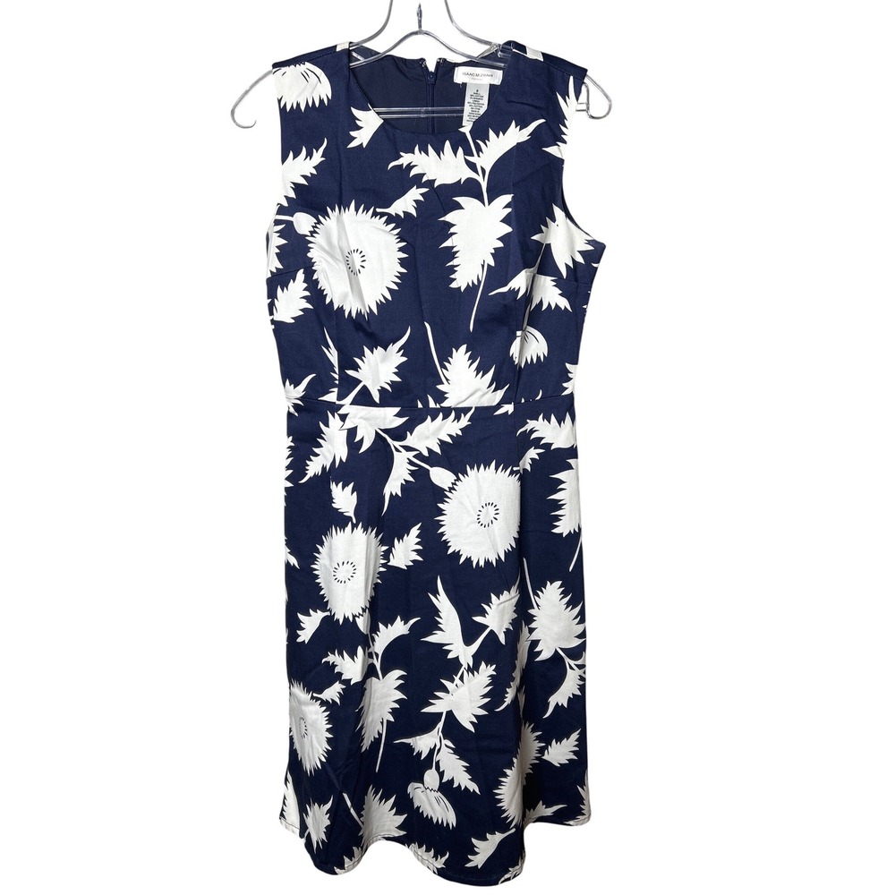 Isaac Mizrahi for Target Womens Size 8 Floral Sleeveless Sheath Dress Navy White